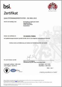 Zertifikat für die Zertifizierung nach DIN ISO 9001:2008